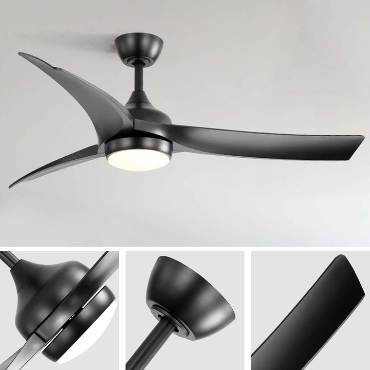 VEYRA 52-inch Modern Ceiling Fan with Light, 3 ABS Blades, DC Motor, 6 Speeds, Downrod Mount for Bedroom, Living Room