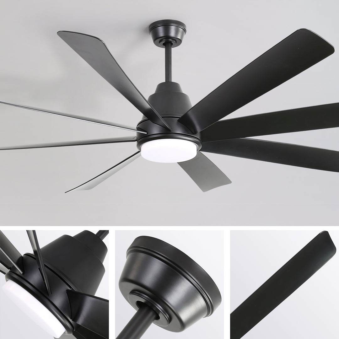 VEYRA 72-inch Modern Ceiling Fan with Light, 8 ABS Blades, DC Motor, 6 Speeds, Downrod Mount for Bedroom, Living Room