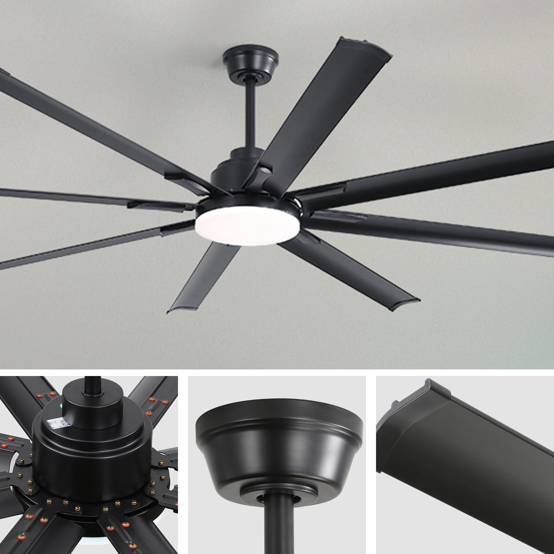 VEYRA 72-inch Modern Ceiling Fan with Light, Remote Control Smart Fan, 8 Aluminum Blades, DC Motor, 6 Speeds, Downrod Mount for Bedroom, Living Room