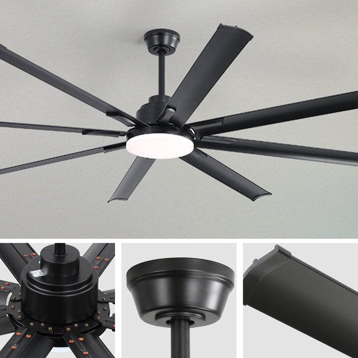 VEYRA 72-inch Modern Ceiling Fan with Light, Remote Control Smart Fan, 8 Aluminum Blades, DC Motor, 6 Speeds, Downrod Mount for Bedroom, Living Room