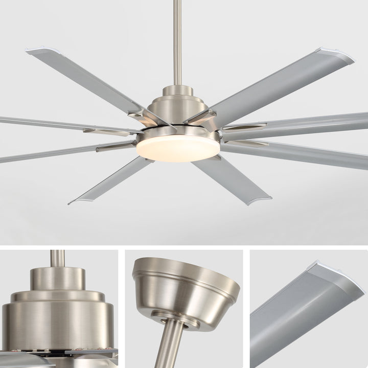 VEYRA 72-inch Modern Ceiling Fan with Light, Remote Control Smart Fan, 8 Aluminum Blades, DC Motor, 6 Speeds, Downrod Mount for Bedroom, Living Room