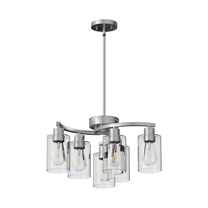 VEYRA 6-Light 22-inch Width Modern Farmhouse Chandelier with Clear Glass Shades for Dining Room, Living Room