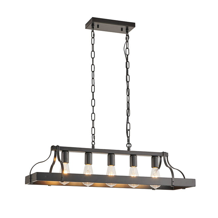 VEYRA 5-Light 33.7-inch Width Modern Farmhouse Linear Chandelier, Iron Kitchen Island Light Fixture for Kitchen Island, Dining Room