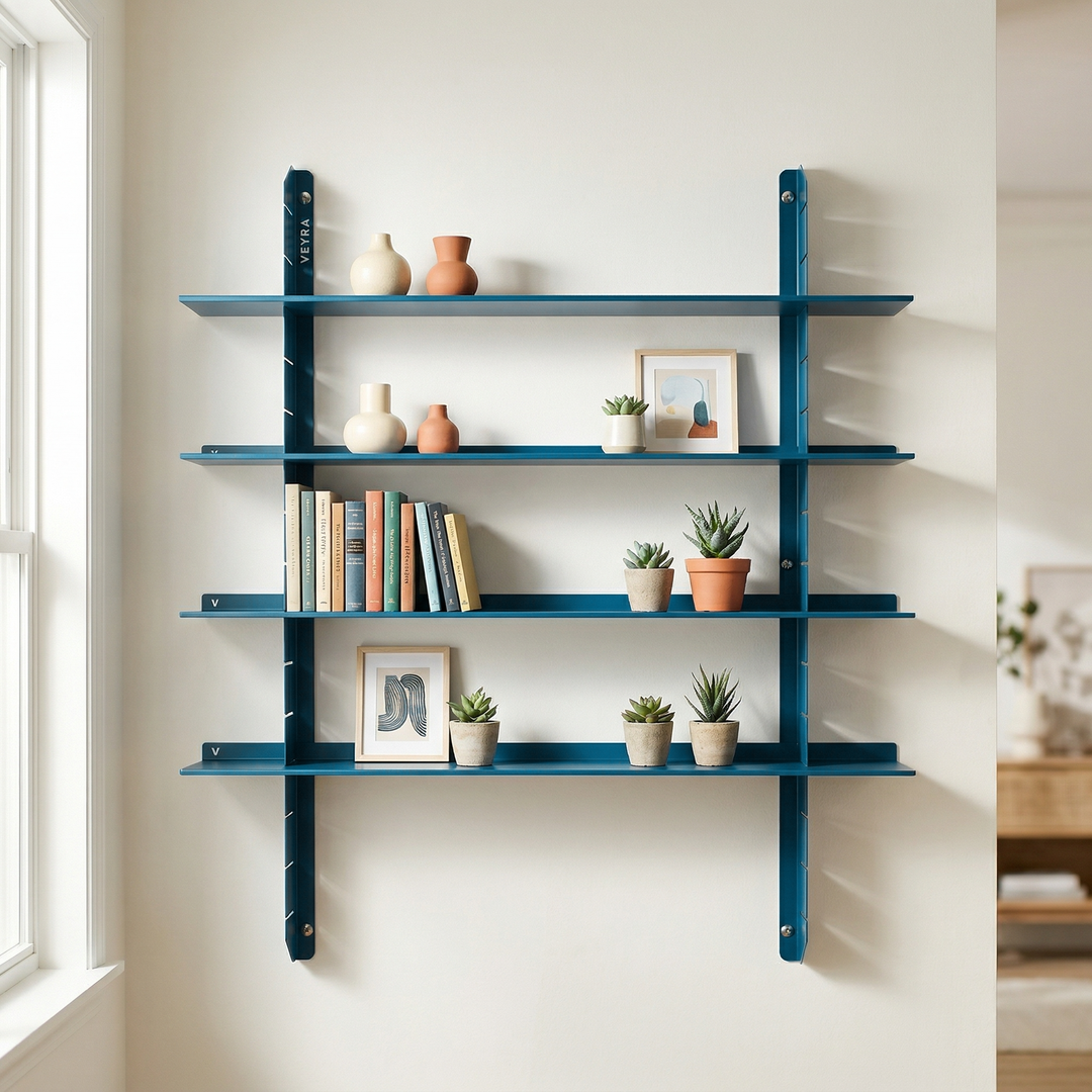 VEYRA Adjustable Multi-Tier Metal Floating Shelves in Matte Blue