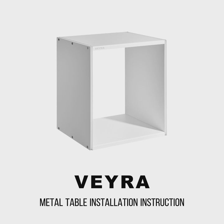 VEYRA Minimalist Metal Cube Storage End Table in Matte White, 18"x16"x20" for Living room, Bedroom