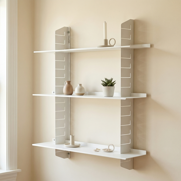 VEYRA Adjustable Multi-Tier Metal Floating Shelves in Matte White