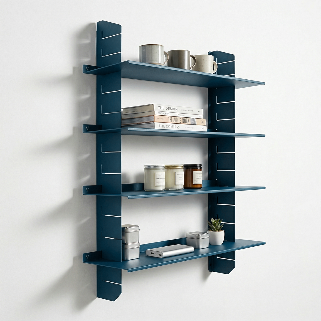 VEYRA Adjustable Multi-Tier Metal Floating Shelves in Matte Blue